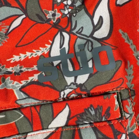 Stio Board Shorts Mens 33x10 Red Aloha Floral Drawstring Swim Trunks Ocean - Picture 9 of 12